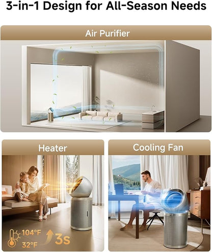Dreame Smart Air Purifier PM20 for Home Large Room, Cleans 7,534 ft² in One Hour with 4 Filters, Dual-way Air Oulets, Al Tracking, Air Quality Monitor with 7 Sensors, 3-in-1 Purifier, Heater & Fan