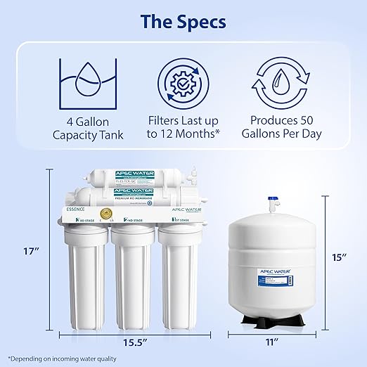 APEC Water Systems ROES-50 Essence Series Top Tier 5-Stage WQA Certified Ultra Safe Reverse Osmosis Drinking Water Filter System with Extra High Capacity Pre-Filter Set Stage 1-3