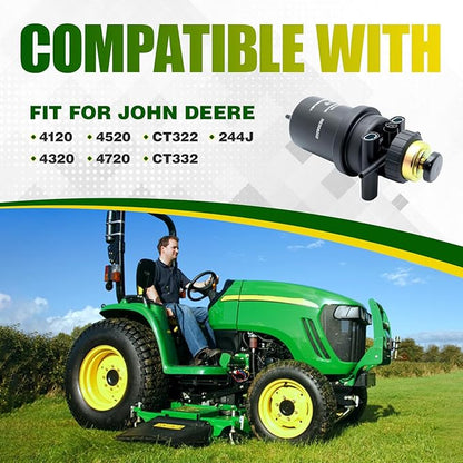 Fuel Filter Water Separator Assembly Compatible With John Deere 4120 4320 4520 4720 CT322 CT332 244J, Replacement For RE509441 RE508202