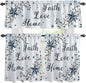 Texas Star Country Kitchen Curtains Set 3 Piece for Windows, Rod Pocket Valance and Tier Set 36 Inch Length, Blue Farmhouse Branches Light Filtering Cafe Curtains for Living Room Bathroom