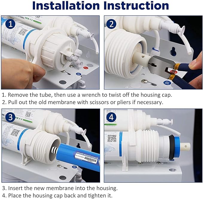 Membrane Solutions 75 GPD RO Membrane, Reverse Osmosis Membrane, RO Membrane Replacement, Reverse Osmosis Filter Replacement for Under Sink Home Drinking RO Water Purifier System (2 PACK)