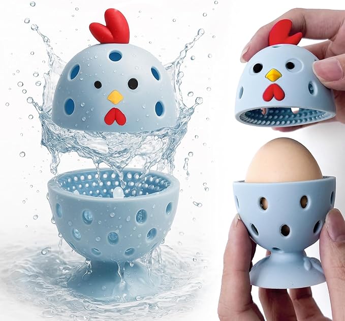 Egg Washer for Fresh Eggs, Egg Scrubber for Fresh Eggs, 2 Reusable Silicone Chicken Shaped Scrubs, Chicken Egg Cleaner, Eggshell Cleaner for Poultry Farm, Housewife Tools Vegetable Processing (Blue)