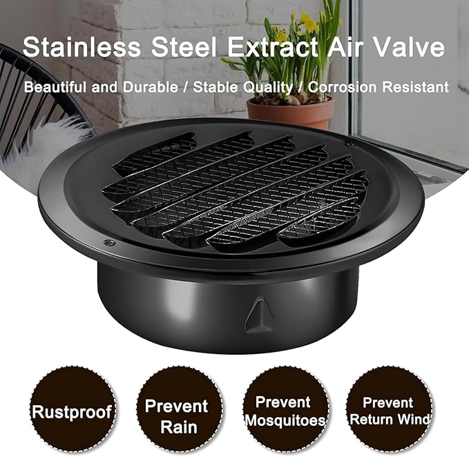 Zonon 24 Pcs Stainless Steel Soffit Vents 4 Inch Round Dryer Vent Cover with Mesh Screen for Home Outdoor Bathroom Wall Ceiling Outside Exterior Exhaust (Black)