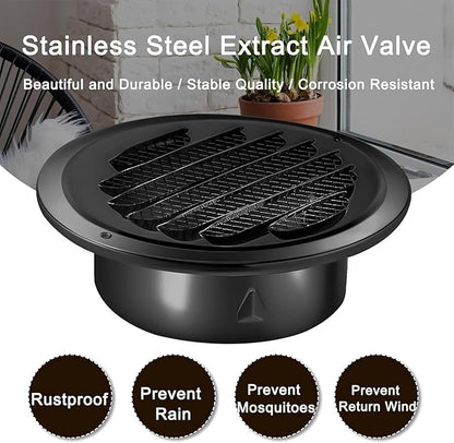 Zonon 24 Pcs Stainless Steel Soffit Vents 4 Inch Round Dryer Vent Cover with Mesh Screen for Home Outdoor Bathroom Wall Ceiling Outside Exterior Exhaust (Black)