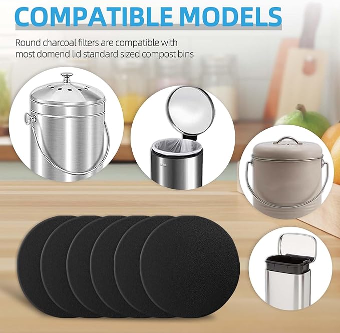 6 Pack Compost Filters for Countertop Bin, 6.7 Inch Charcoal Filters for Compost Bucket Bin, Home Kitchen Compost Bin Pail Filter Relpacement Refill Set