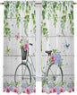 Spring Kitchen Curtains, Bicycles Botanical Rose Leaves Butterfly Wood Grain Light Filtering Window Curtain Panels, 2Pcs Rod Pocket Window Treatments Set for Living Room Bathroom Bedroom 52x72 Inches