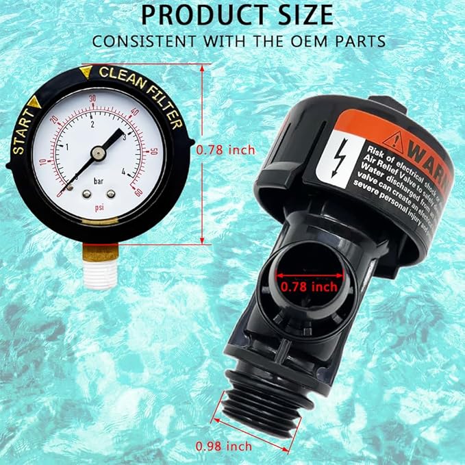 98209803 Release valve assembly with pressure gauge Filter Air Safety Valve Component Compatible with Swimming Pool and Spa Filters