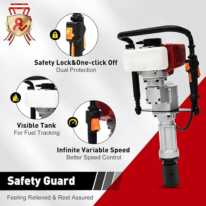 Gas Powered T-Post Driver, 1900W 52CC T Post Pounder Driver Heavy Duty Gasoline, 2-Stroke Fence Farm Push Pile Gasoline Engine Kit for Fence Post Construction Site