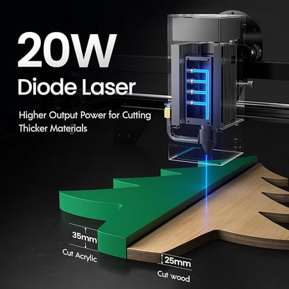 LONGER RAY5 20W Higher Accuracy Laser Engraver and Cutter, 130W Laser Engraving Cutting Machine can Cut 0.05mm Metal and Engrave Hundreds of Colors On Metal Steel 3.5"Touch Screen for DIY