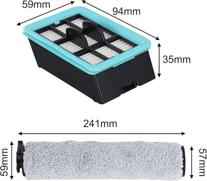 Replacement Roller Brush and Filter Kit Compatible with for CrossWave HF2/3845N/3831 Floor Scrubber Wet Dry Vacuum, Hard