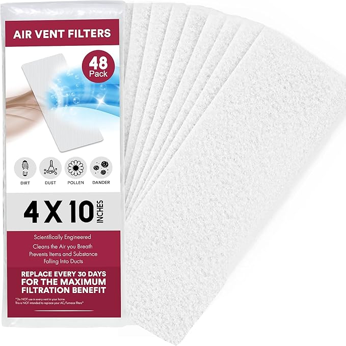 NORTHWEST ENTERPRISES Vent Filters, 48 Floor Vent Register Filters - 4"x10", 90 Day Filtration