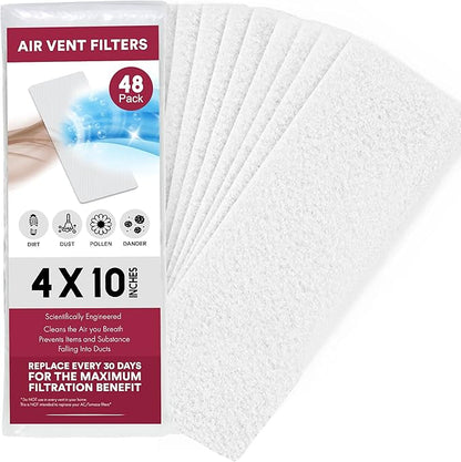 NORTHWEST ENTERPRISES Vent Filters, 48 Floor Vent Register Filters - 4"x10", 90 Day Filtration