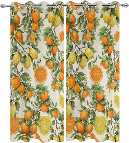 Lemons Yellow Orange Summer Plant Linen Outdoor Curtains for Patio Waterproof Outside Curtains with Grommet Top Weatherproof Curtain for Cabana Pergola Gazebo, 2 Pack, 54" W x 108" L