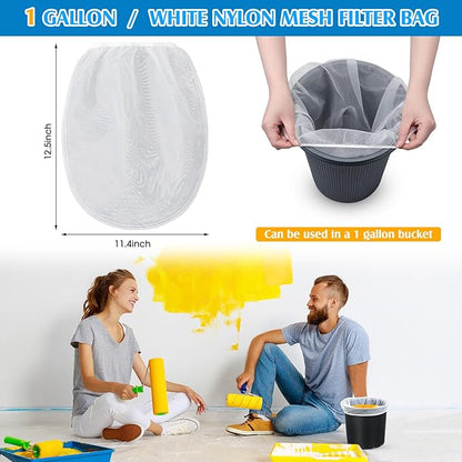 Boao 120 Pieces Paint Strainer Bags White Fine Mesh Filters Bag Bucket Elastic Opening Strainer Bags Hydroponic Paint Filter Bag for Paint Gardening (1 Gallon)