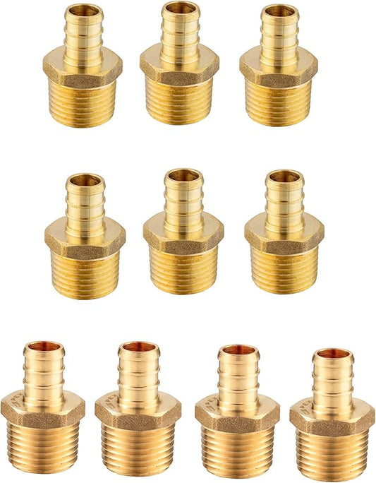 (Pack of 10) EFIELD Pex 1/2 Inch x 1/2 Inch Male NPT Adapter Brass Crimp Fittings (1/2" x 1/2"),(PEX1807017)