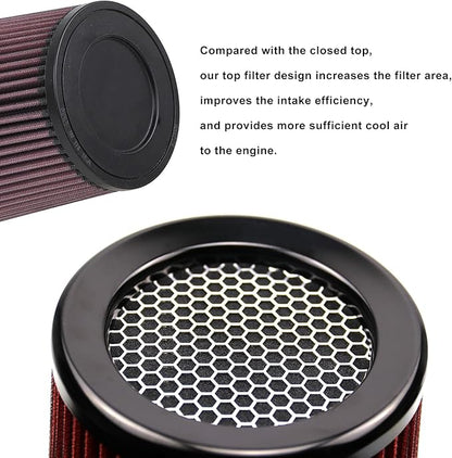 RYANSTAR RACING 76mm 3" High Flow Round Tapered Cone Cool Air Filter Cleaner with Top Filter Design Short 163mm tall