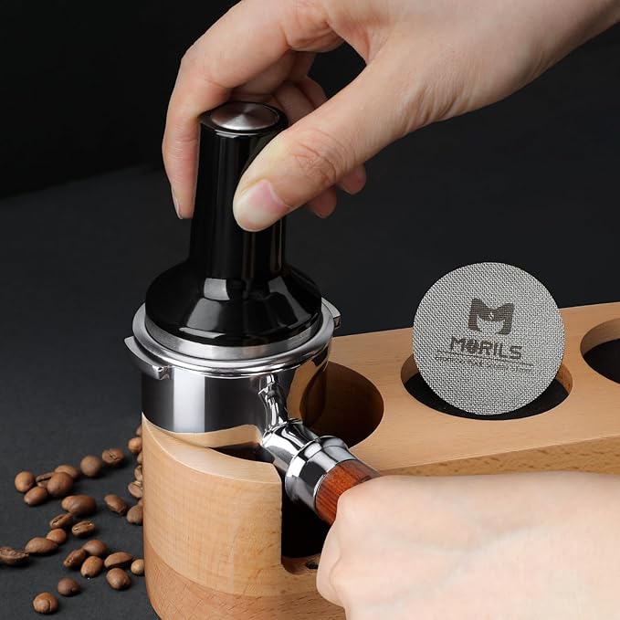 Bottomless Portafilter 58mm with Double Shot Filter Basket & Premium Walnutwood Handle, Portafilter with Puck Screen Compatible with All Breville 58mm Machines, Espresso Accessories, Silver