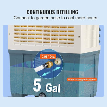 VEVOR Evaporative Air Cooler,1400 CFM 11X31 inch Air Cooler,3 Speeds Cooler Portable Air Conditioner,Energy-Saved Swamp Cooler for party,pool and patio,5 Gal Water Tank & 550 Sq.Ft…