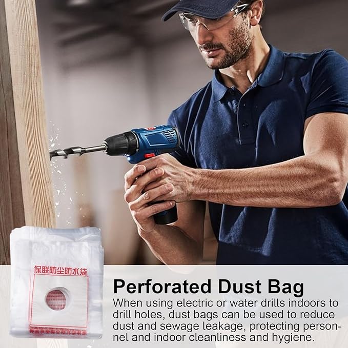 Electric Hammer Dust Bag – Drill Dust Sealr, Hole Saw Catcher | 100PCS Fine Particlle Trap for AC Installation, Wall Cut Dust Barrier Pouch, Compact Vacuum Collector Kit for Plasterboard Drilling Jobs