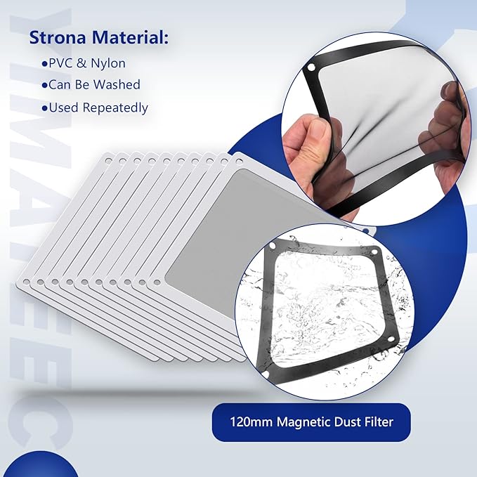 Dust Filter PC 120mm for Computer Cooler/PSU/Routers Nylon 80 Mesh, Magnetic Frame PC Fan Dust Mesh PC Cooler Filter Dustproof Computer Fan Grills (Nylon, 120 * 120mm, 10pcs, White)