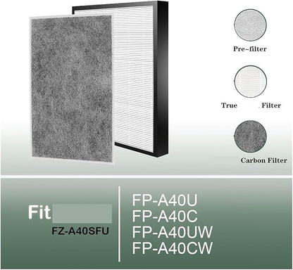 FZ-A40SFU Replacement And Deodorizing Filter For Model FPA40CW FP-A40CW FPA40UW FP-A40UW FPA40C FPA40U, Compatible For Sharp, Air Purifier