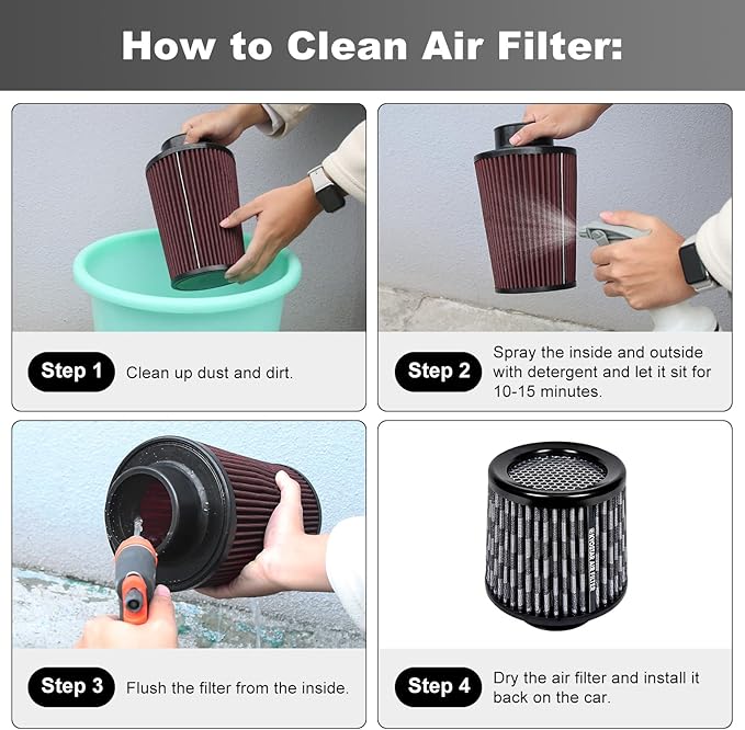 KYOSTAR Universal 3" (76mm) High-Flow Air Filter, Reusable Cone Cold Air Intake, High Performance Clamp-On Car High Flow Air Kit, Flange Diameter: 3 Inch, Filter Height: 6.4 Inch, Carbon Fiber Pattern