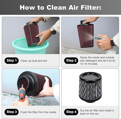 KYOSTAR Universal 3" (76mm) High-Flow Air Filter, Reusable Cone Cold Air Intake, High Performance Clamp-On Car High Flow Air Kit, Flange Diameter: 3 Inch, Filter Height: 6.4 Inch, Carbon Fiber Pattern