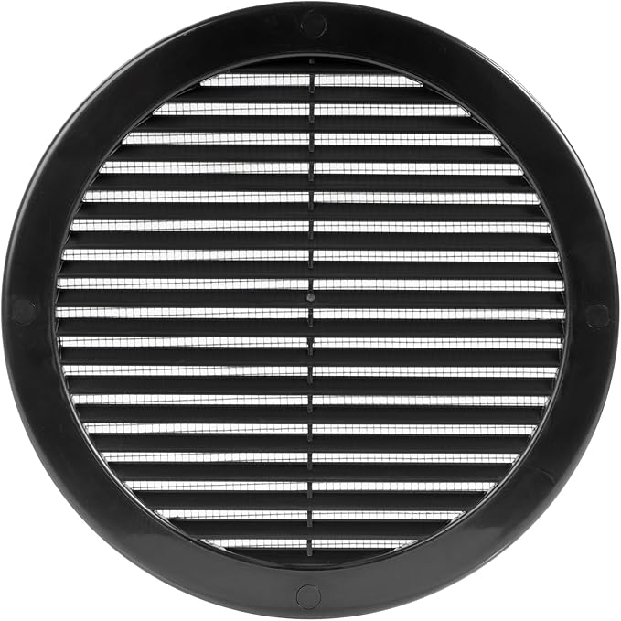 Vent Systems 8" Inch (Opening Dimensions) - Pack of 100 - Black Soffit Vent Cover - Plastic Round Air Vent Grille - Built-in Mesh Screen - HVAC Register Louver for Bathroom, Home, Kitchen
