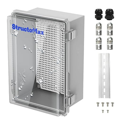 Outdoor Electrical Junction Box | IP67 Waterproof | Resistant ABS Material with Clear UV Coating Cover | Weatherproof Box for Outdoor, Garden, Deck, Patio