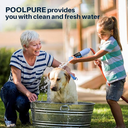POOLPURE Garden Hose Water Filter for Filling Hot Tub, Pool, Spa, Reduces Chlorine, Heavy Metals, Odor, Pre Filter Ideal for Organic Gardening, Farming, Fits Any Standard 3/4" Garden Hose Thread