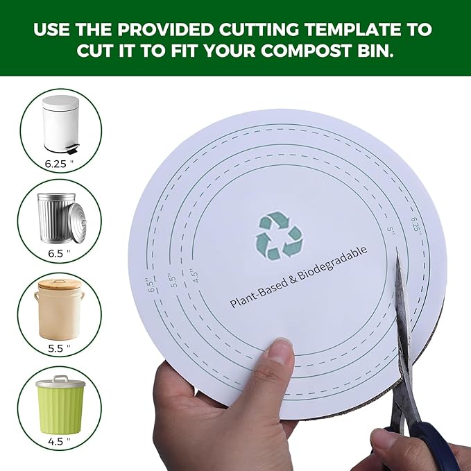 Compost Filters, 12-Pack, 7.25 Inch | Biodegradable Coconut Fiber Charcoal Air Filters for Kitchen Compost Bin, Bucket, Countertop Bin, with Sizing Template