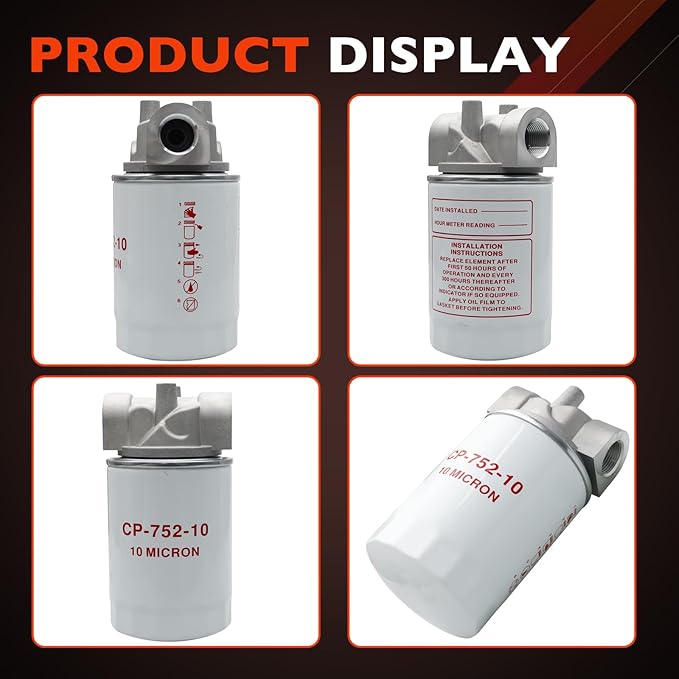Spin-On Hydraulic Oil Filter Assembly 10 Micron with 3/4" NPT, Hydraulic Return Line Filter Housing for Petroleum-Based Fluids, 20 GPM, 200 PSI, Model 221006 Kit