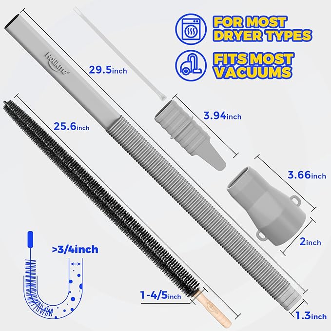Holikme Dryer Vent Cleaner Kit 2 Pieces - Upgraded Dryer Lint Screens Cleaner Brush Part,Compatible with Most Vacuum Cleaner,Vacuum Hose Attachment & Refrigerator Coil Brush,Quickly Lint Remove,Gray