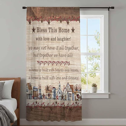 Farmhouse Sheer Curtains 54 Inch Length Brown Country Star Berry Vintage Wood Grain Chiffon Curtain for Bedroom Living Room Light Filtering Window Treatments Voile Curtains Drapes for Kitchen