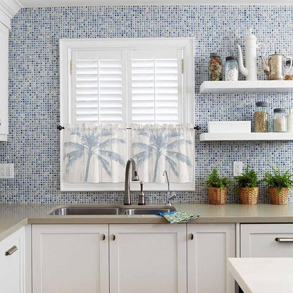 Summer Coconut Tree on Vintage Wood Grain Window Valance Curtains, Seaside Plants Light Filtering Kitchen Valance with 3-inch Rod Pocket for Living Room Bathroom Bedroom,2 Panel,27.5x24In
