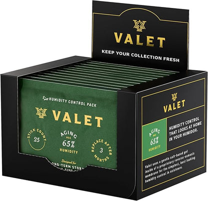 Valet 65% Two-Way Humidity Packs for Aging and Long Term Storage, 12-Pack, 60g Each, Humidifier Pack Prevents Leaks and Controls Moisture with Natural Craft Paper Design