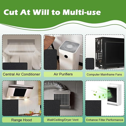 Cut to Fit Carbon Air Purifier Filter Roll, 16x48x1/4 inches Size Activated Charcoal Dust Filter Sheet,Carbon Pad Replacement for Air Vent,AC,Range Hood,Pond,Compost Bin,Odor Absorbing