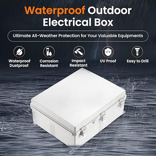 QILIPSU Waterproof Junction Box IP67 Outdoor Plastic Electrical Project Enclosure Weatherproof with Mounting Plate, Wall Brackets, Hinged Grey Cover 20"x16.1"x7.9"