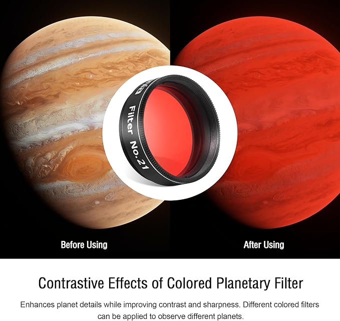 Astromania Telescope Filter, 1.25 Inches Planetary Filter for Astronomy Telescope Eyepiece, Color Filter for Enhancing Contrast in Lunar Planetary Observation - #21 Orange