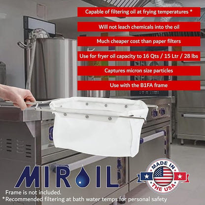 MirOil RB22FS Oil Polishing Filter Bag, Maintain Quality & Taste of Fried Foods, Reduce Contaminants, Extends Life of Hot & Cold Cooking Oil for Diner, Restaurant & Food Service(Bag Only) - Part 12748
