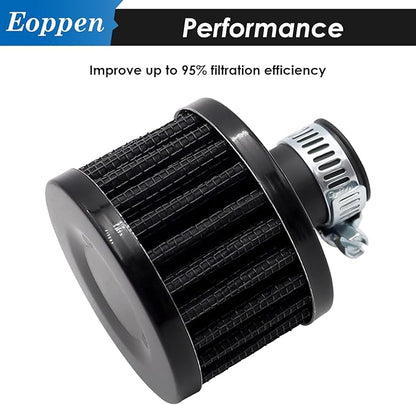 2Pcs 12mm Air Filter Mini Universal Vent Crankcase Cold Air Intake Breathe Filter for Car and Motorcycle (Black)