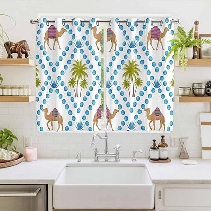 2 Panel Kitchen Cafe Curtains, Camels Palm Trees Sunlight Filtering Nature Air Through, Home Decor Window Covering Tier Curtains for Living Room 104W x 72L inch Tropical Desert Animal Plants Polka Dot