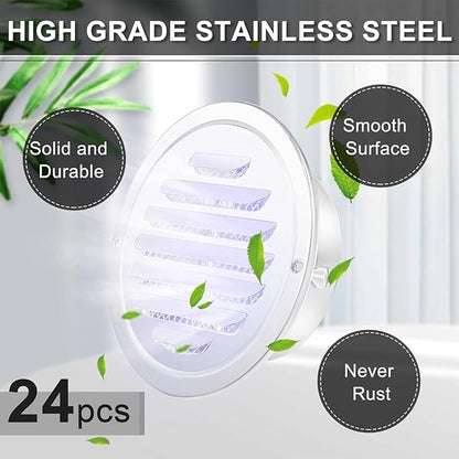 Zonon 24 Pcs Stainless Steel Soffit Vents 4 Inch Round Dryer Vent Cover with Mesh Screen for Home Outdoor Bathroom Wall Ceiling Outside Exterior Exhaust (White)