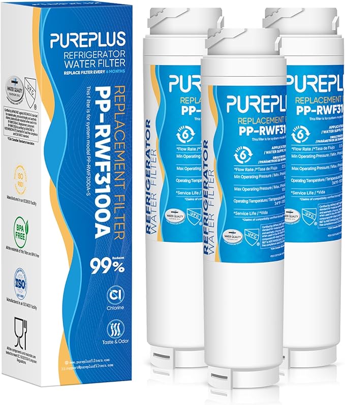 PUREPLUS 9000194412 Refrigerator Water Filter Replacement for Bosch Ultra Clarity BORPLFTR10,REPLFLTR10, 11034152, 644845,9000 077104, B26FT70SNS, B22CS80SNS, B22CS50SNS, Haier 0060820860, 3PACK
