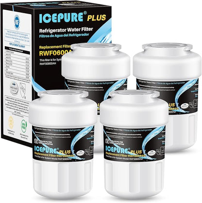 ICEPURE PLUS NSF53&42 Premium RWF0600AH Replacement for GE MFW, MWFP, 197D6321P006, WFC1201, MWFA, PC75009, HDX FMG-1, GSE25GSHECSS, 46-9996, GSH25JSDDSS, PSHS6PGZBESS Refrigerator Water Filter 4PACK