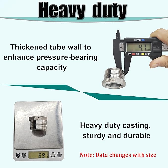 1" NPT Male to 3/4" NPT Female Hex Bushing Reducer, 304 Stainless Steel NPT Reducing Adapter Pipe Fitting, Heavy Duty Pipe Hex Bushing for Reducing Pipe (1” MNPT x 3/4” FNPT)