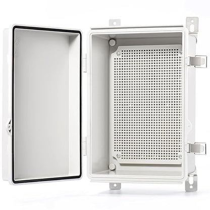 QILIPSU Junction Box IP67 Waterproof Plastic Electrical Enclosure Outdoor Weatherproof Project Electric Box with Mounting Plate, Wall Brackets, Hinged Grey Cover 11.2"x7.7"x5.1"