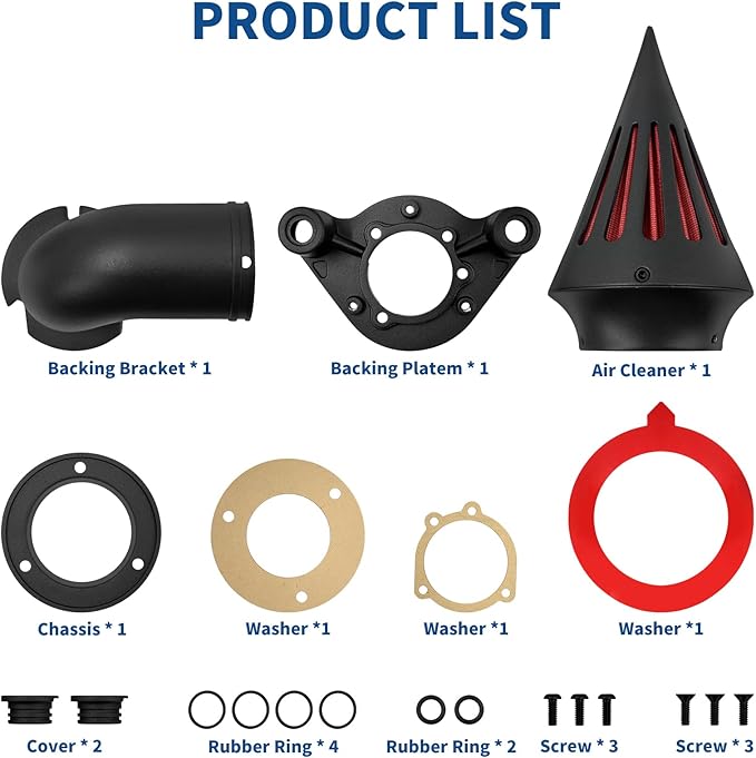 Air Cleaner Motorcycle CNC Spike Air Intake Filter Kit Fit for Harley Sportster XL Iron 883 1200 2004-2022 (Black)