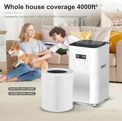 2 Pack AP401 AP402 Filter Replacement, Compatible with Dayette AP401 AP402 and JOWSET AP402 AP403 Air Purifier for Large Room up to 3000Ft², H13 True HEPA Filter, 4-Stage Filtration System
