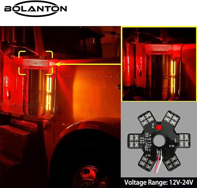 2PCS Air Cleaner LED Light 5" Truck Decorative Hex Style Air Filter Lamp for Peterbilt, Kenworth, Trailers, RVs', Campers Support IP67 12-24V Sold Individually(Red)